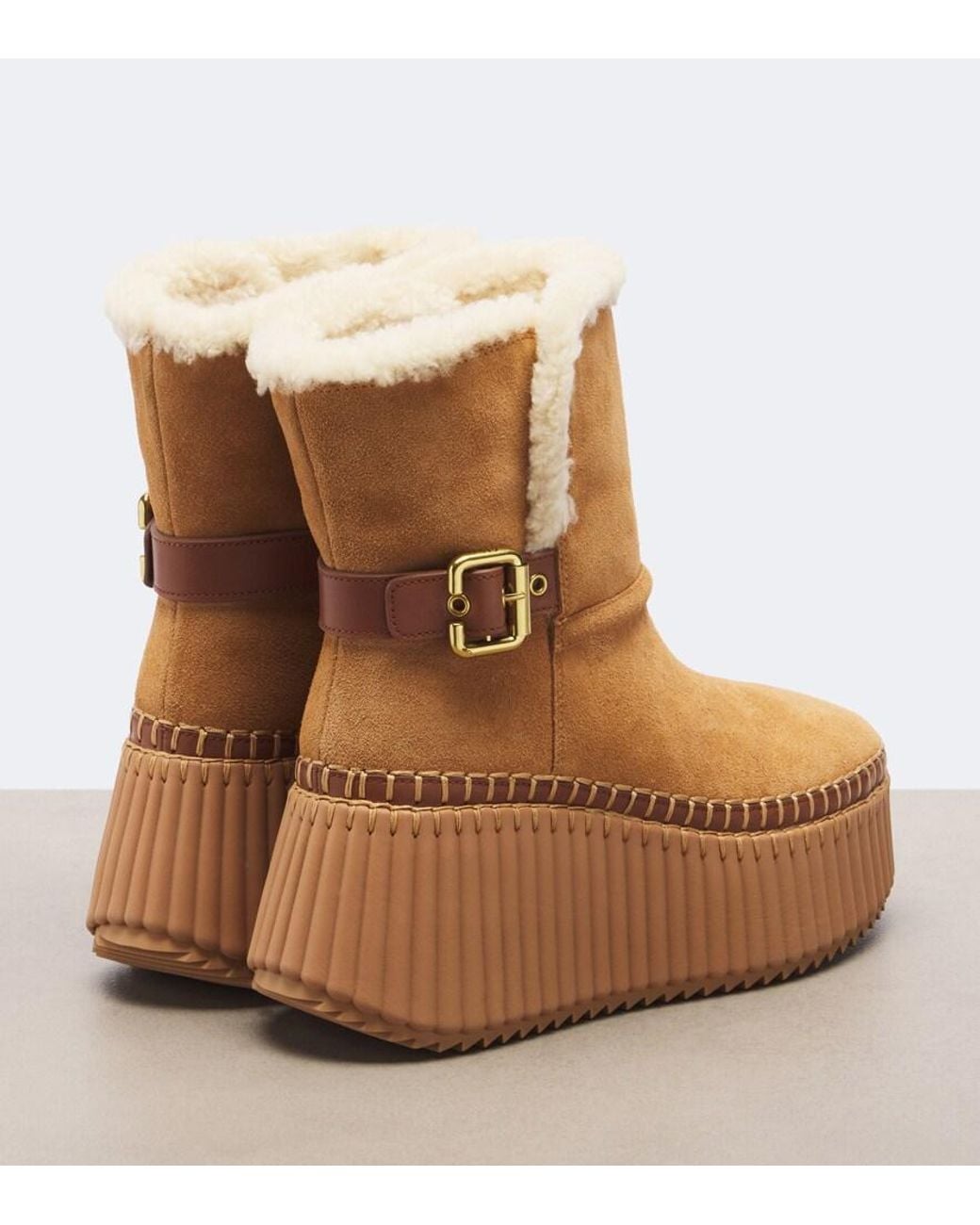 Chloé Brown Nama Suede Platform Ankle Boots