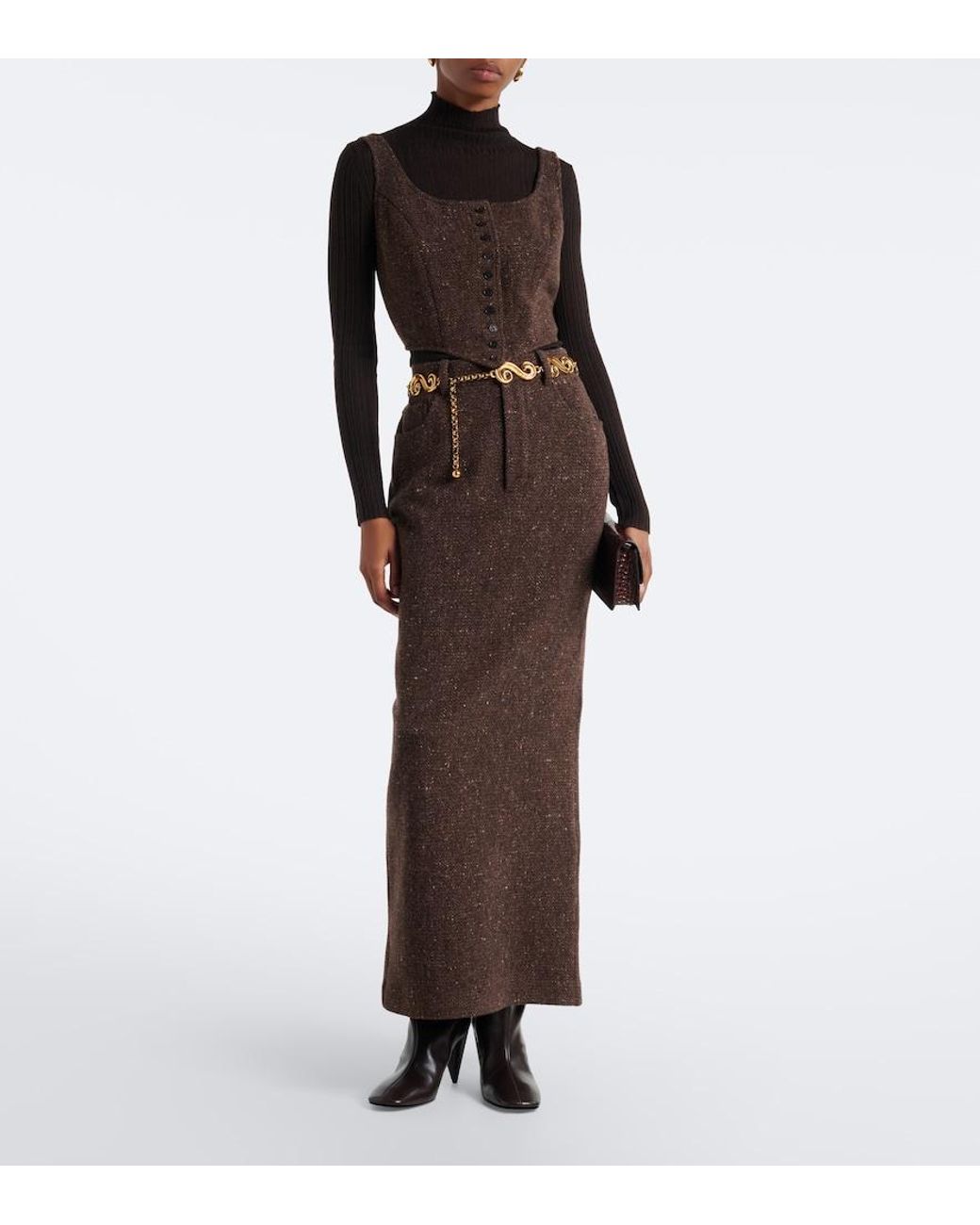 Ralph Lauren Brown Wool And Cashmere-Blend Tweed Maxi Skirt