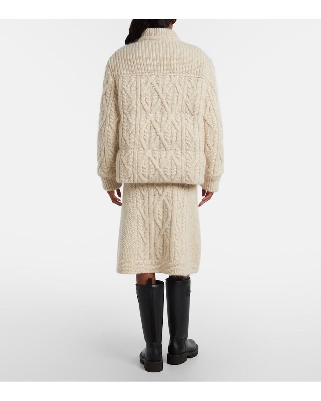 Moncler Natural Cable-Knit Wool And Mohair Midi Skirt