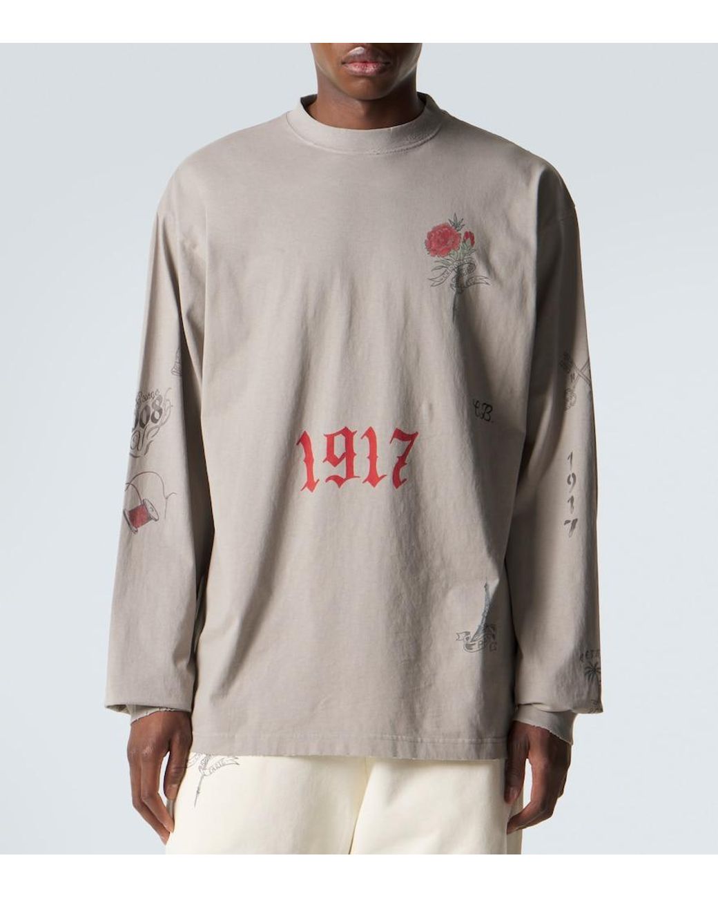 Balenciaga Gray Printed Cotton Jersey T-Shirt for men