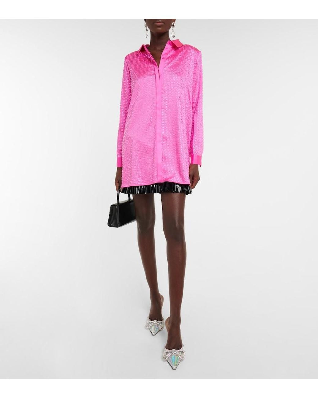 Self-Portrait Pink Crystal-Embellished Satin Shirt