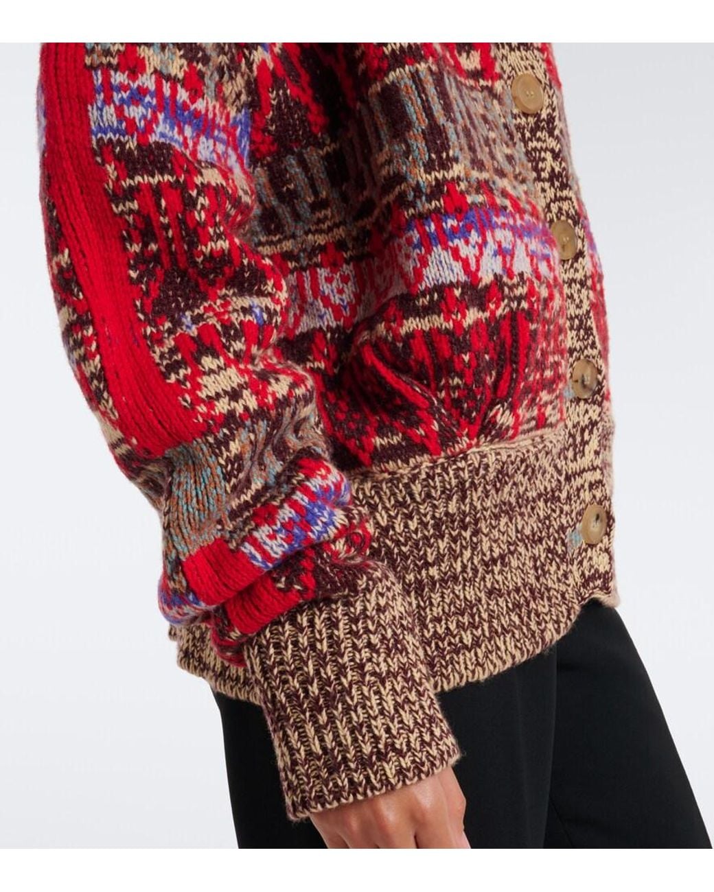 Dries Van Noten Red Oversized Wool And Cashmere Jacquard Cardigan