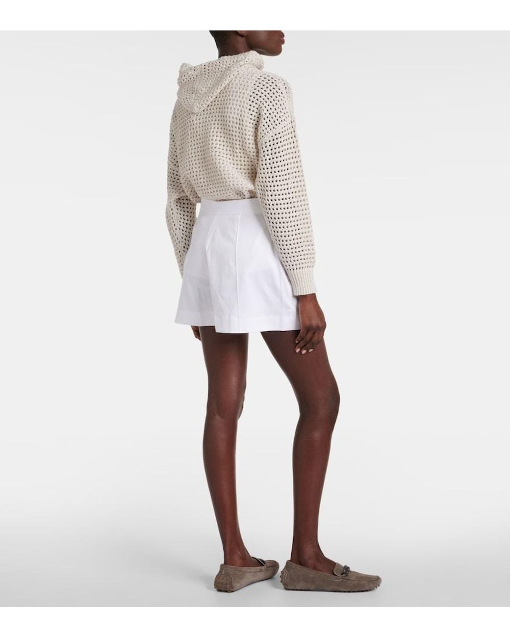 Brunello Cucinelli White Pleated Cotton Shorts