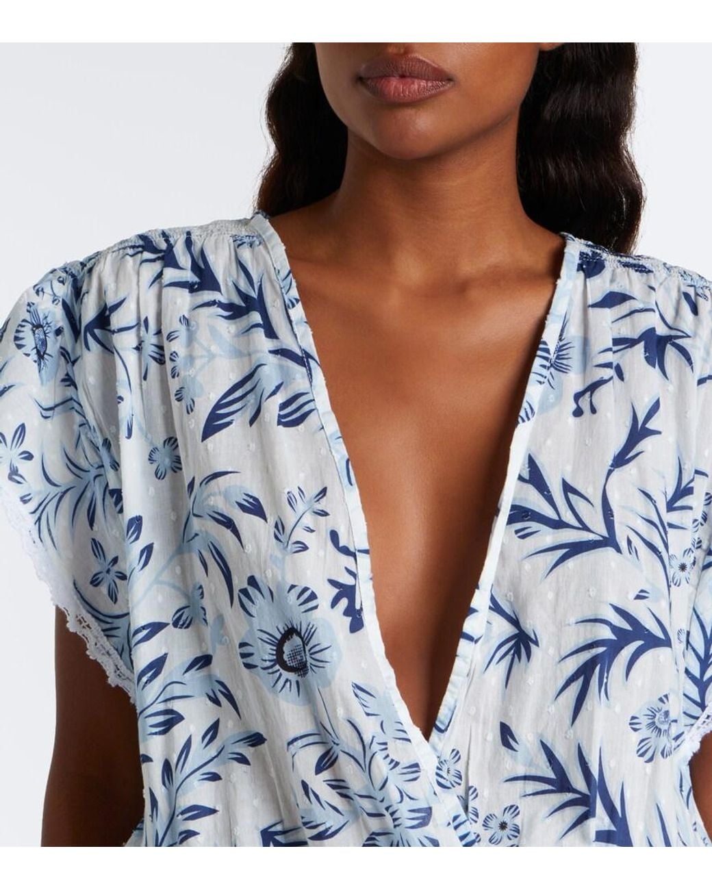 Melissa Odabash Blue Jess Floral Crochet-Trimmed Tiered Minidress