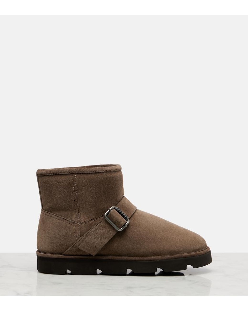 Brunello Cucinelli Brown Shearling-Lined Suede Ankle Boots