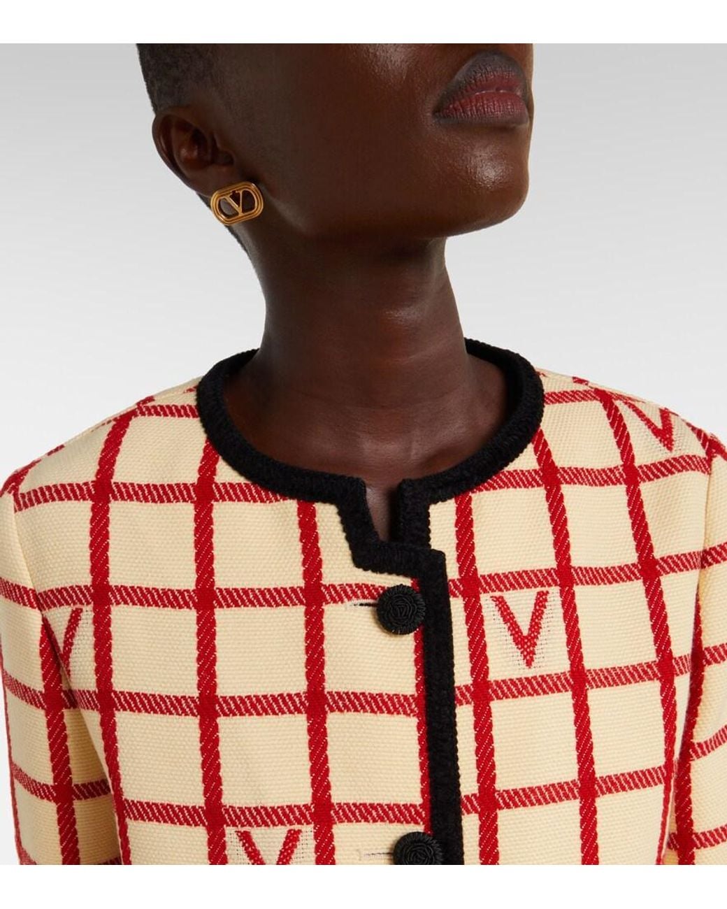 Valentino Garavani Red Ivory Jacket With Check Vlogo Pattern