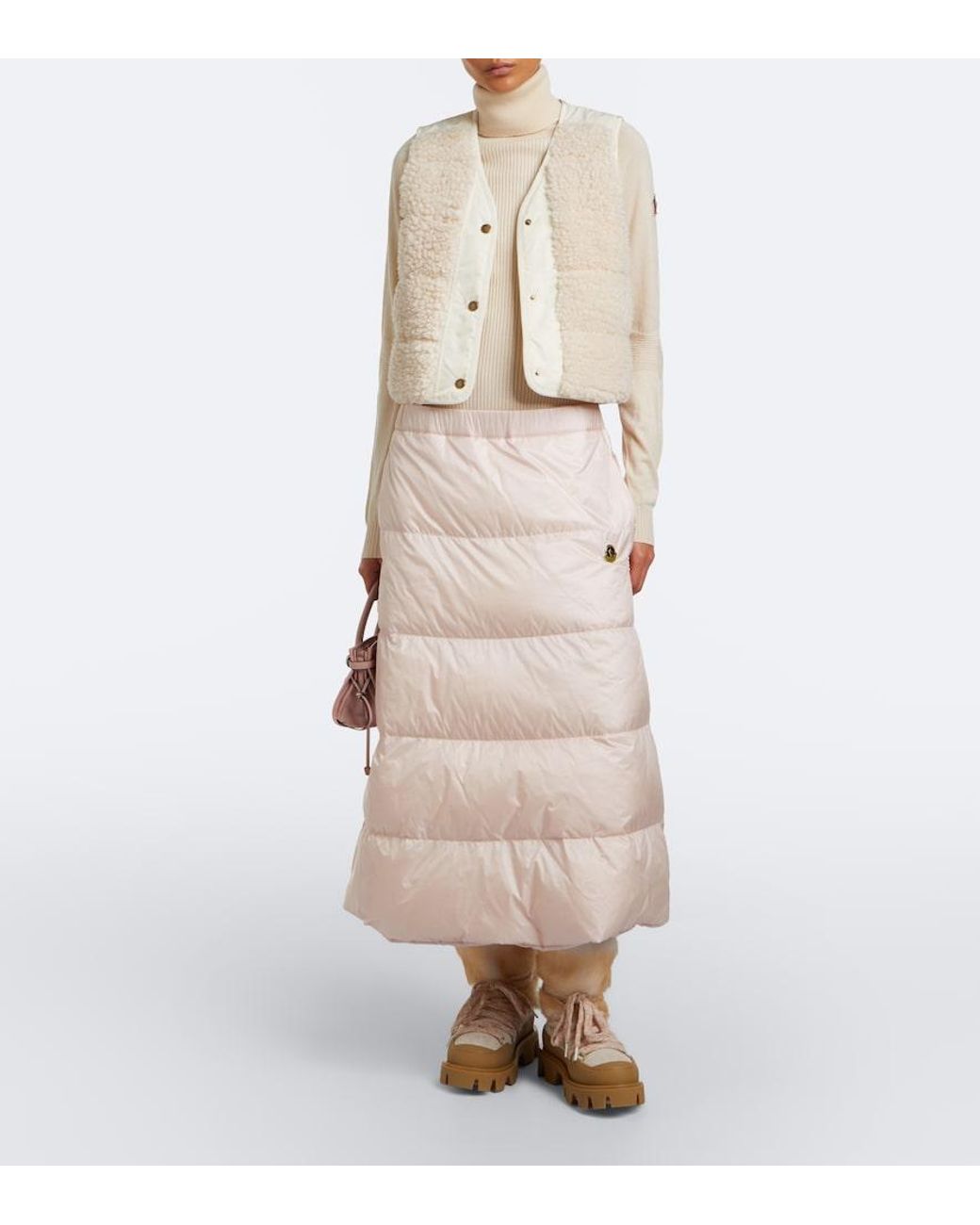 Moncler Pink Down-Paneled Midi Skirt