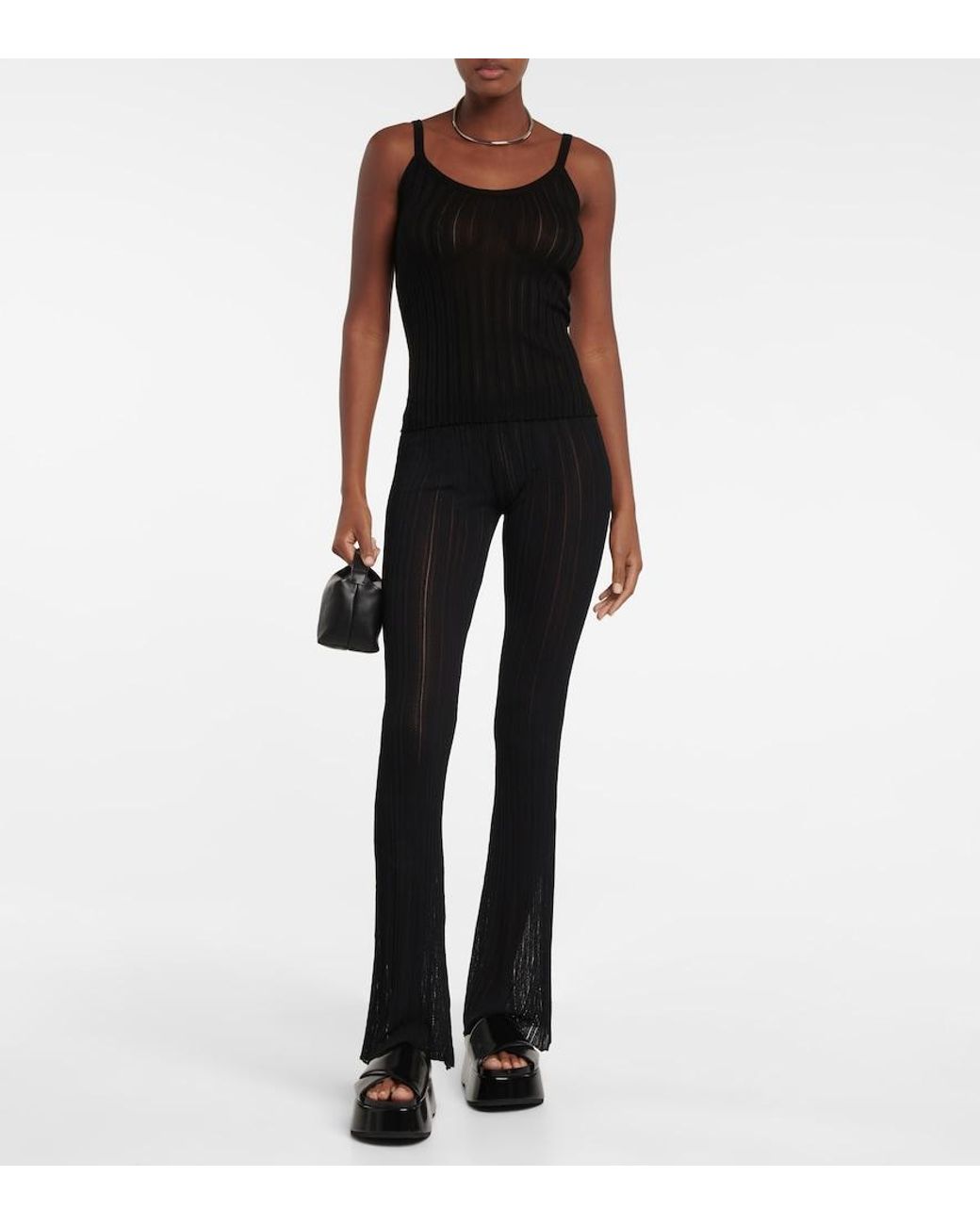 Petar Petrov Black Giulio Ribbed-Knit Flared Pants