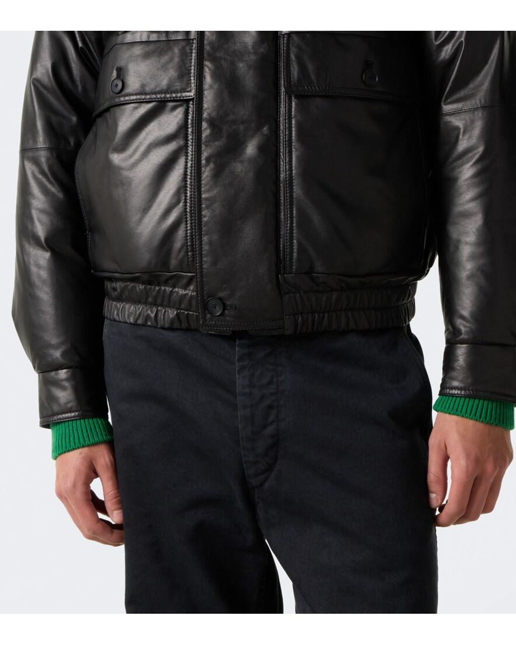 Auralee Black Leather Down Jacket for men