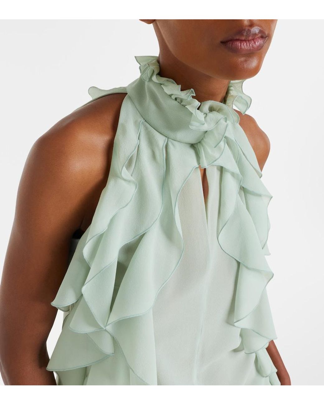 McQueen Gray Ruffled Silk Chiffon Top
