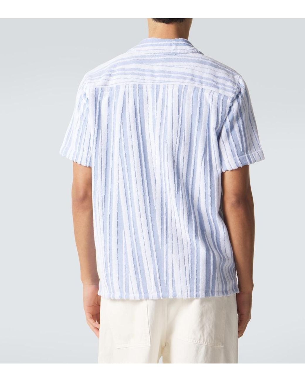 Orlebar Brown Blue Howel Striped Cotton Toweling Shirt for men
