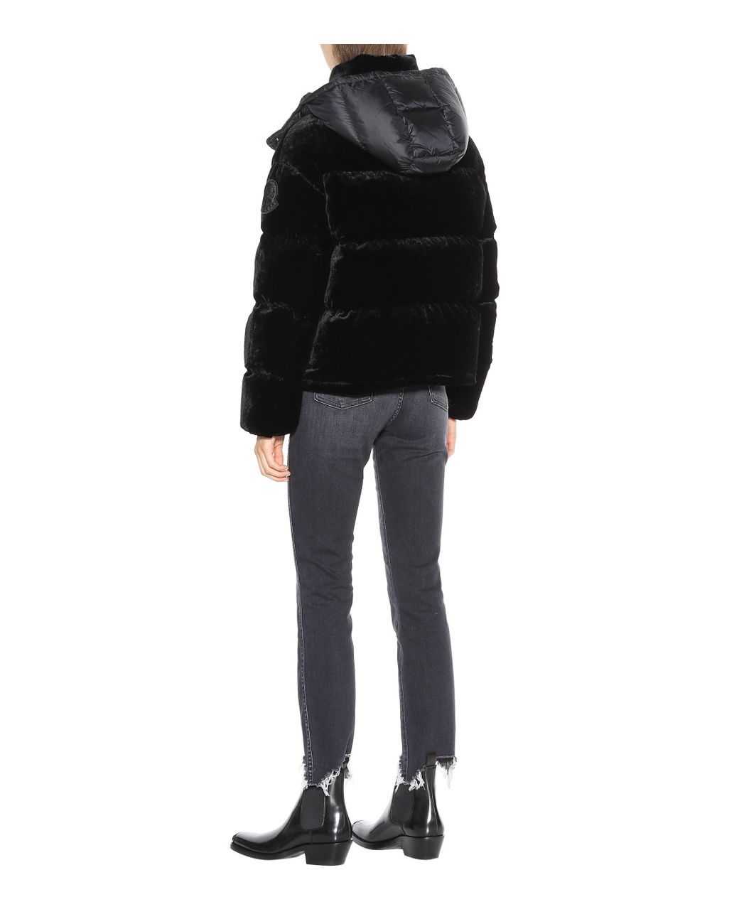 Moncler Caille Velvet Puffer Jacket in Black | Lyst