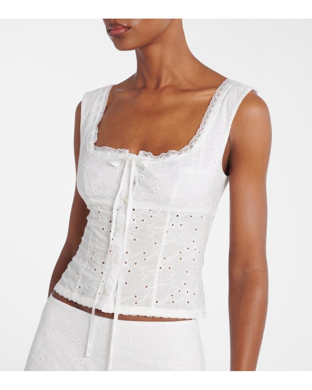 Staud White Lou Broderie Anglaise Cotton Top