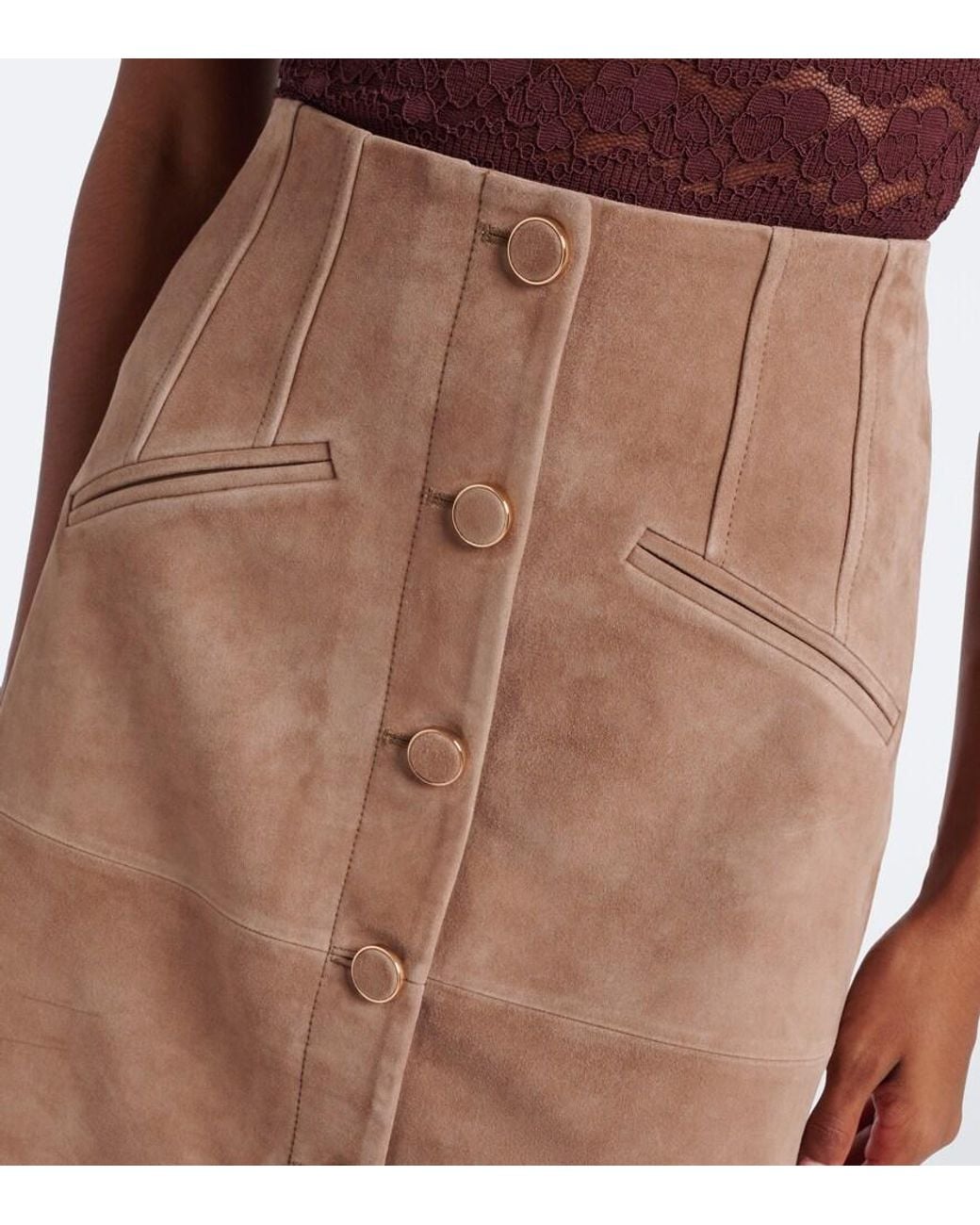 Veronica Beard Brown Callisian Suede Midi Skirt