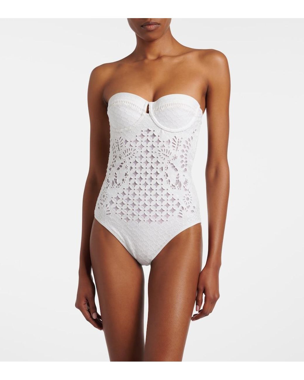 Zimmermann White Indra Embroidered Swimsuit