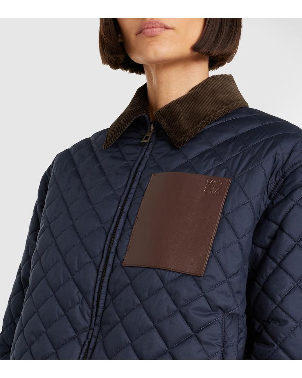 Loewe Blue Contrast-Collar Logo-Patch Quilted Jacket