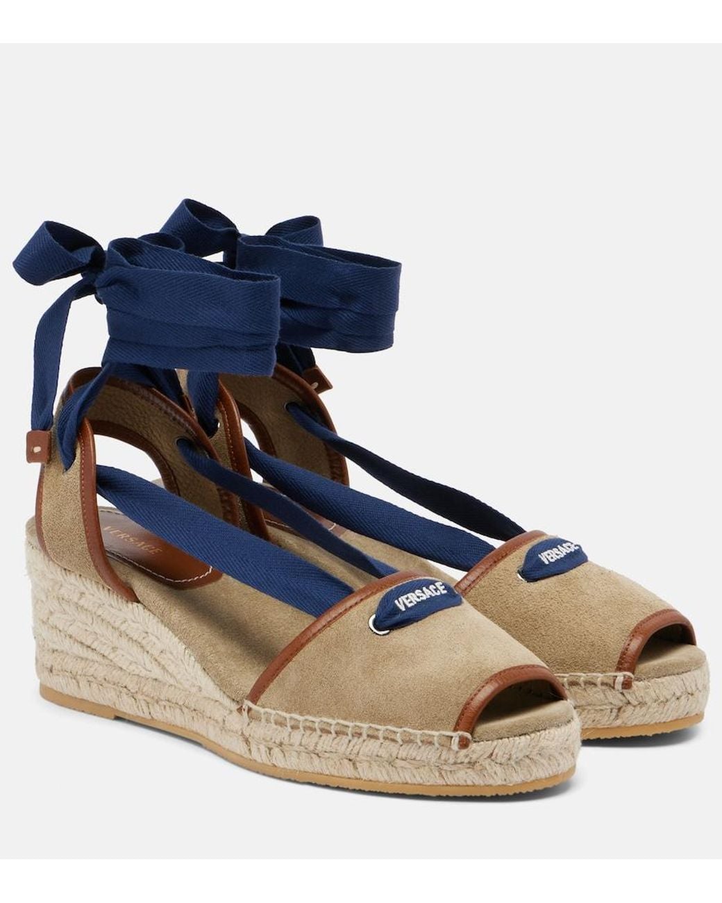 Versace Blue Lola Suede Espadrille Wedges