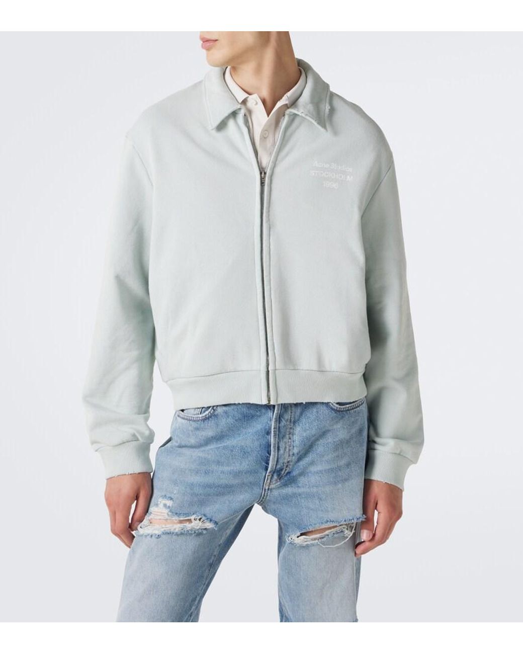Acne Gray Logo Cotton-Blend Zip-Up Sweatshirt for men