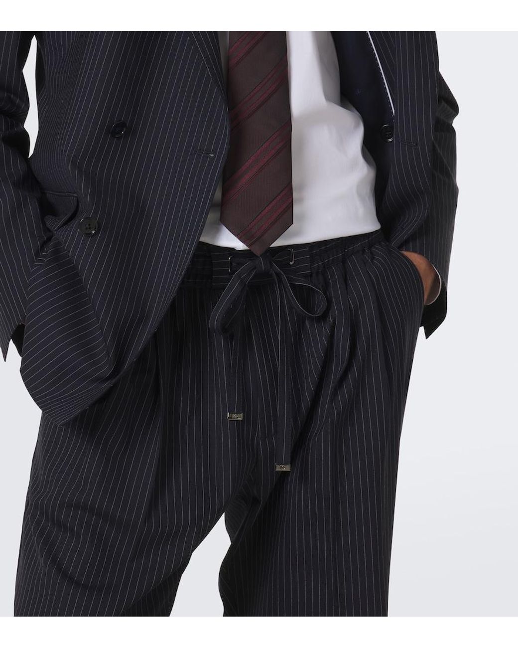 Dolce & Gabbana Blue Pinstripe Wool-Blend Straight Pants for men