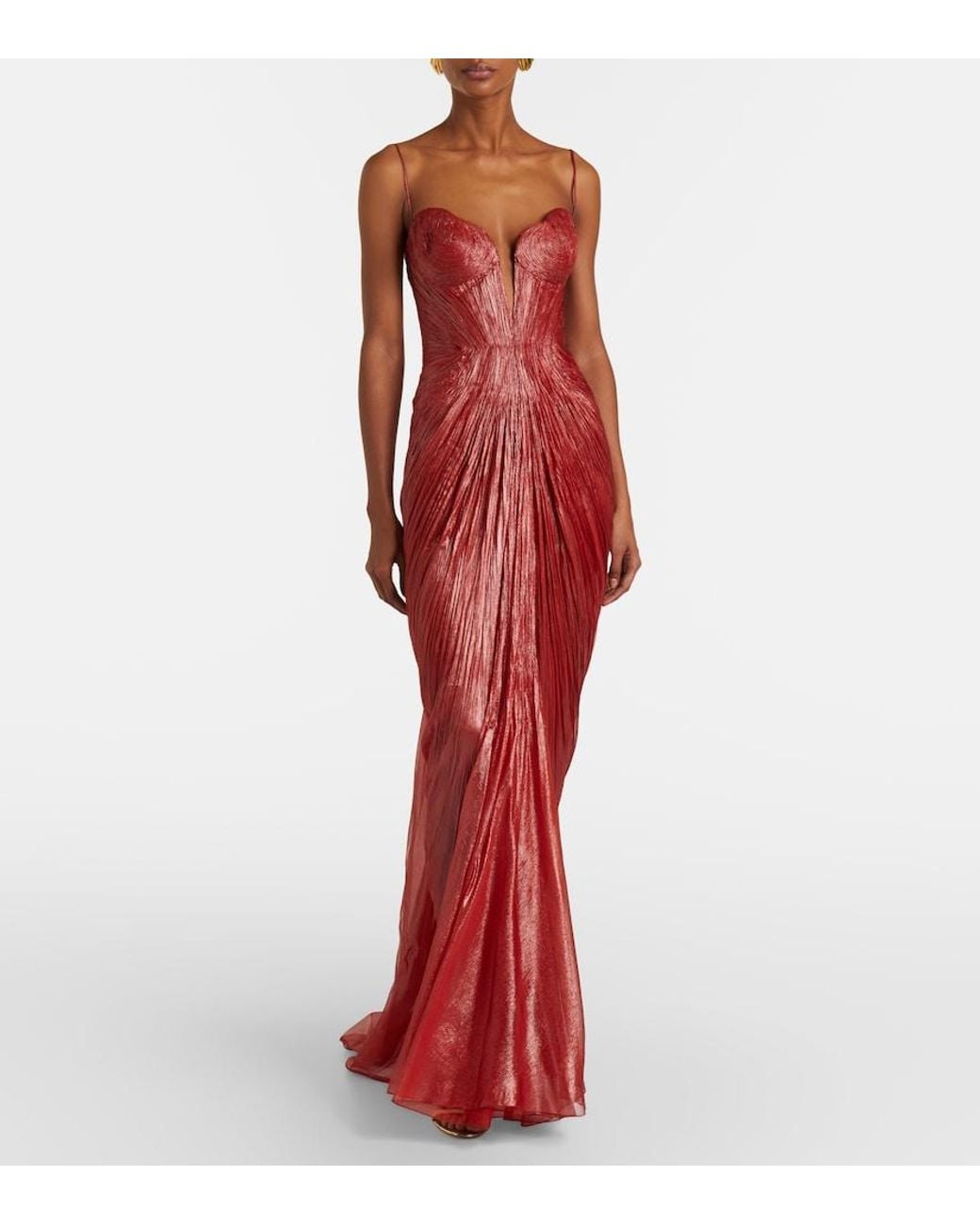 Maria Lucia Hohan Red Cecilia Draped Silk Muslin Bustier Gown