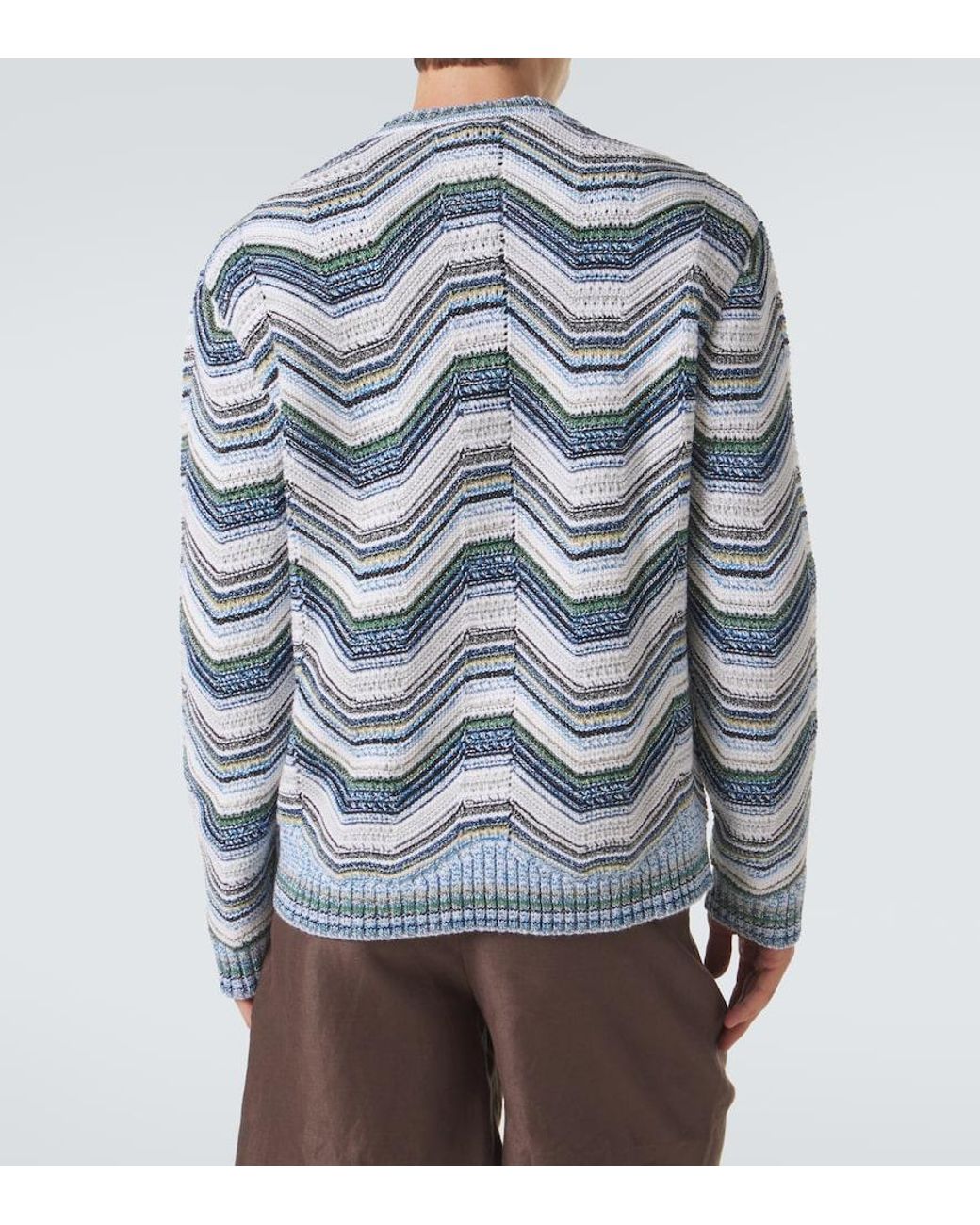 Missoni Blue Wave Wool And Cotton-Blend Sweater for men