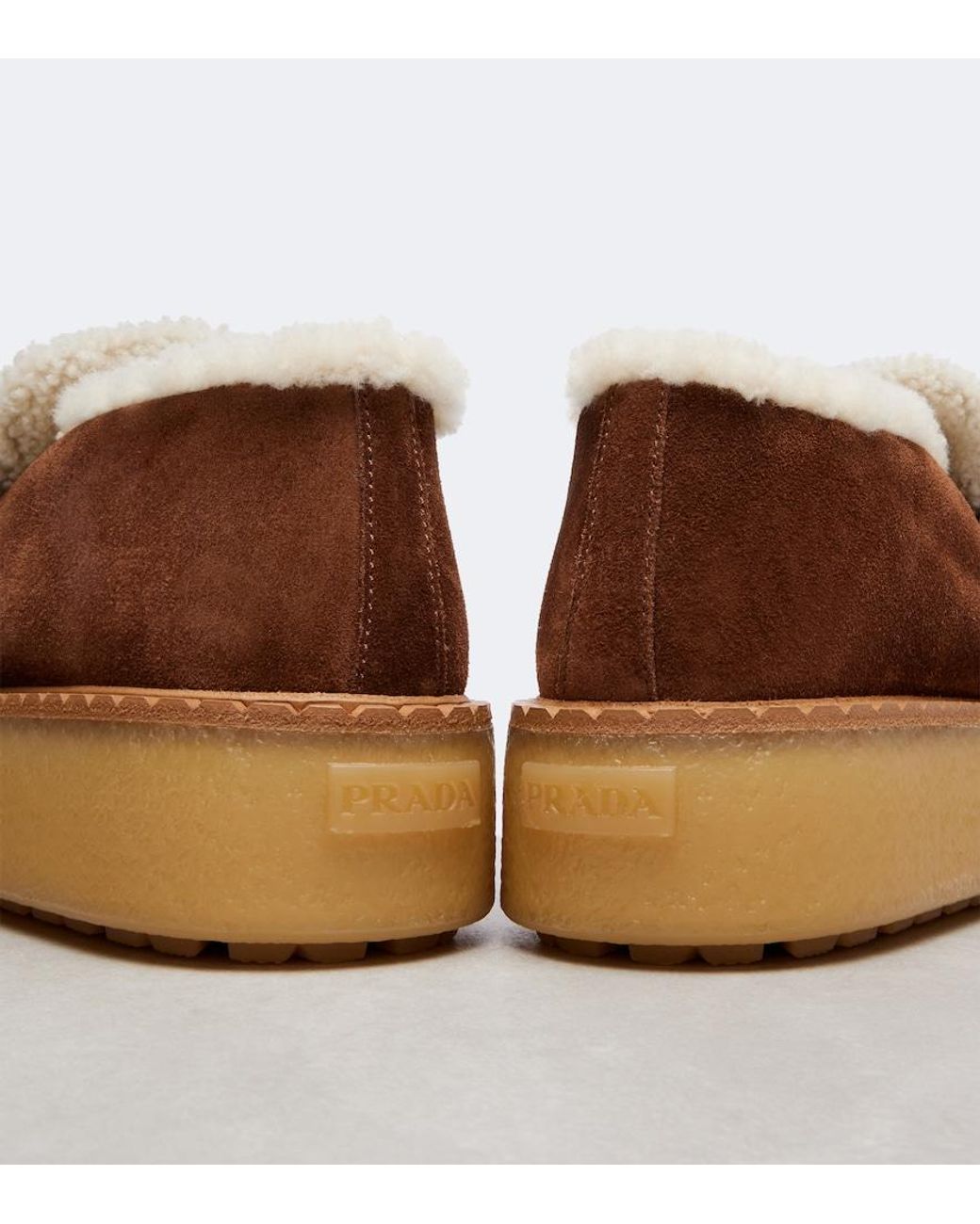 Prada Brown Plateau-Loafers Aus Veloursleder Mit Shearling
