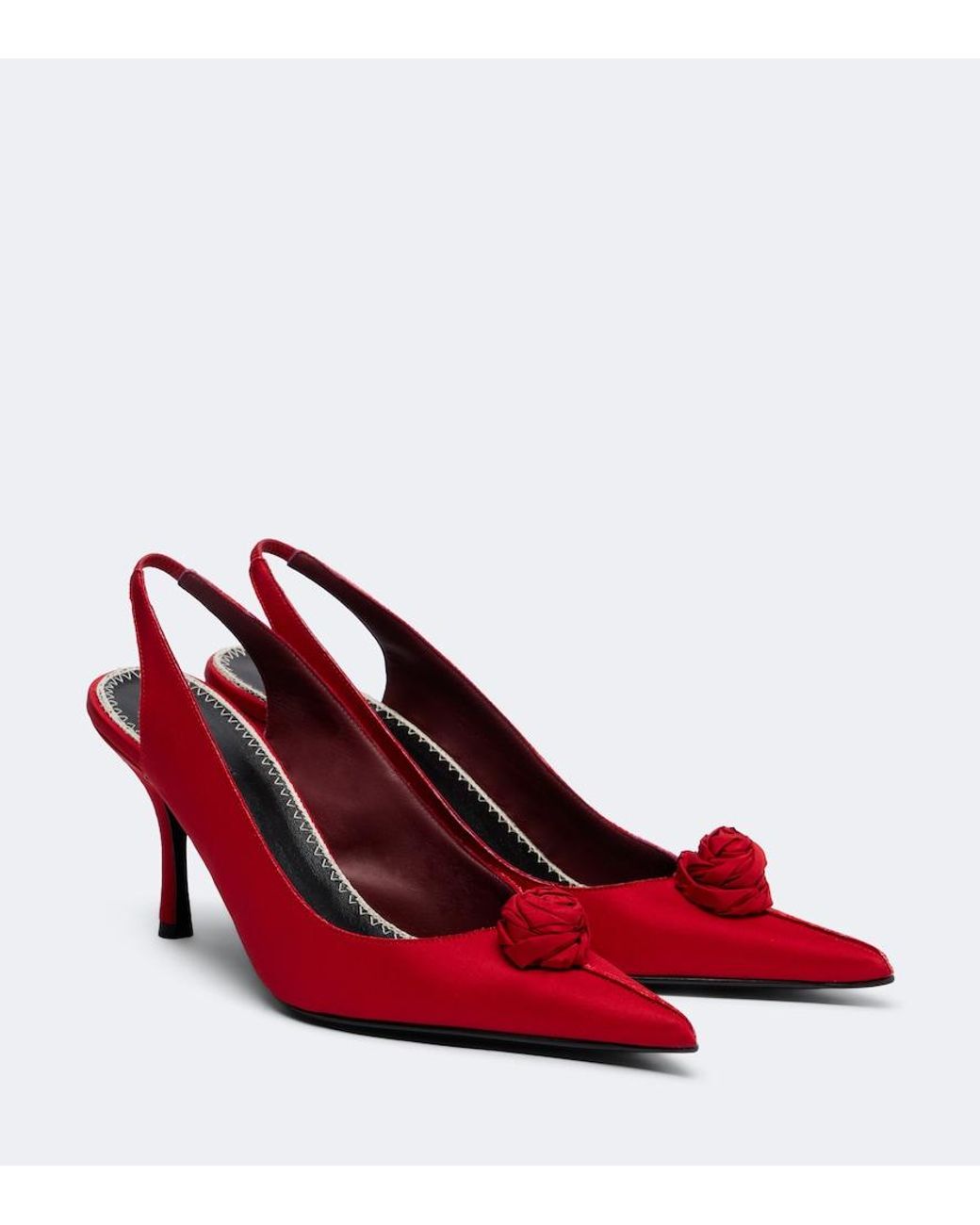 Magda Butrym Red Floral-Applique Satin Slingback Pumps