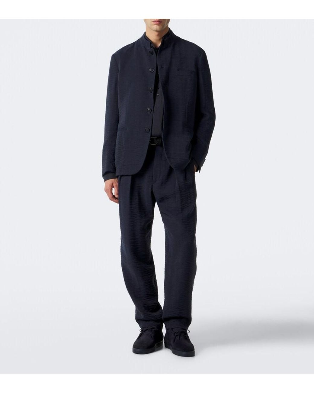 Giorgio Armani Blue Pleated Jacquard Straight Pants for men