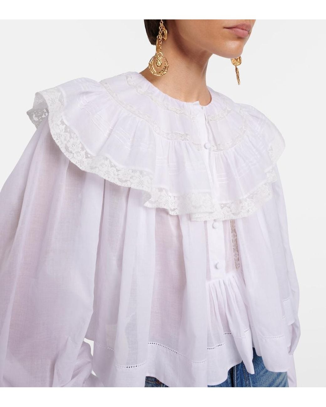 Chloé White Lace-Trimmed Cotton Voile Blouse