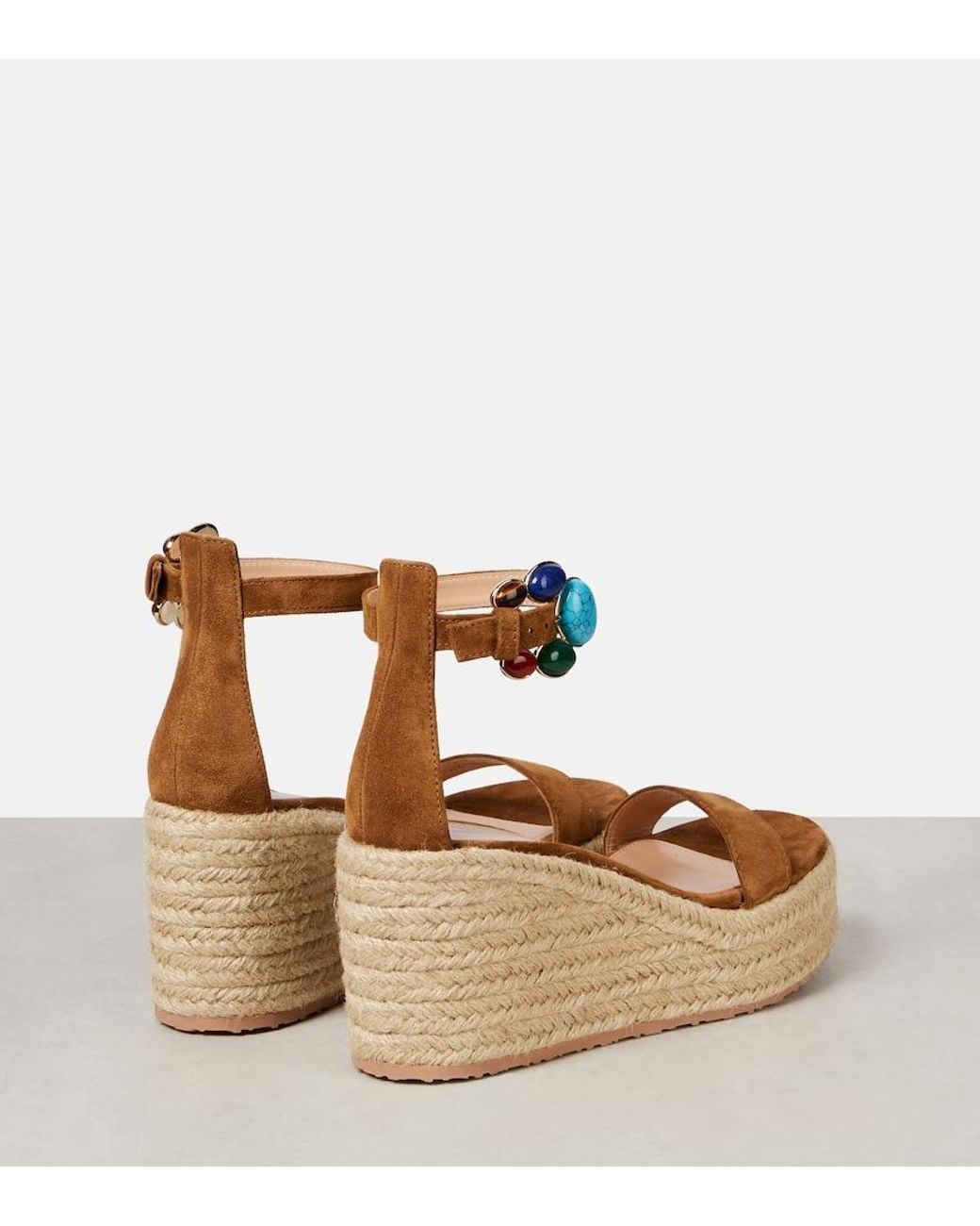 Gianvito Rossi Brown Embellished Suede Platform Espadrilles