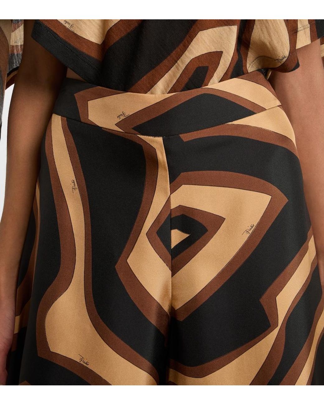 Emilio Pucci Black Labirinto Silk Satin Wide-Leg Pants