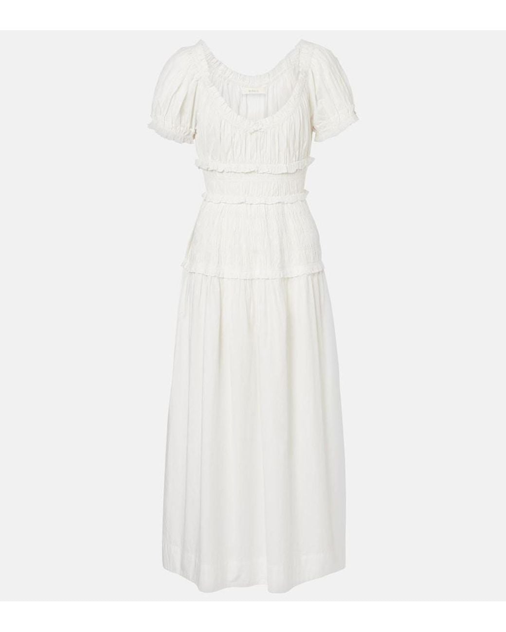 Doen White Leanne Cotton Poplin Midi Dress