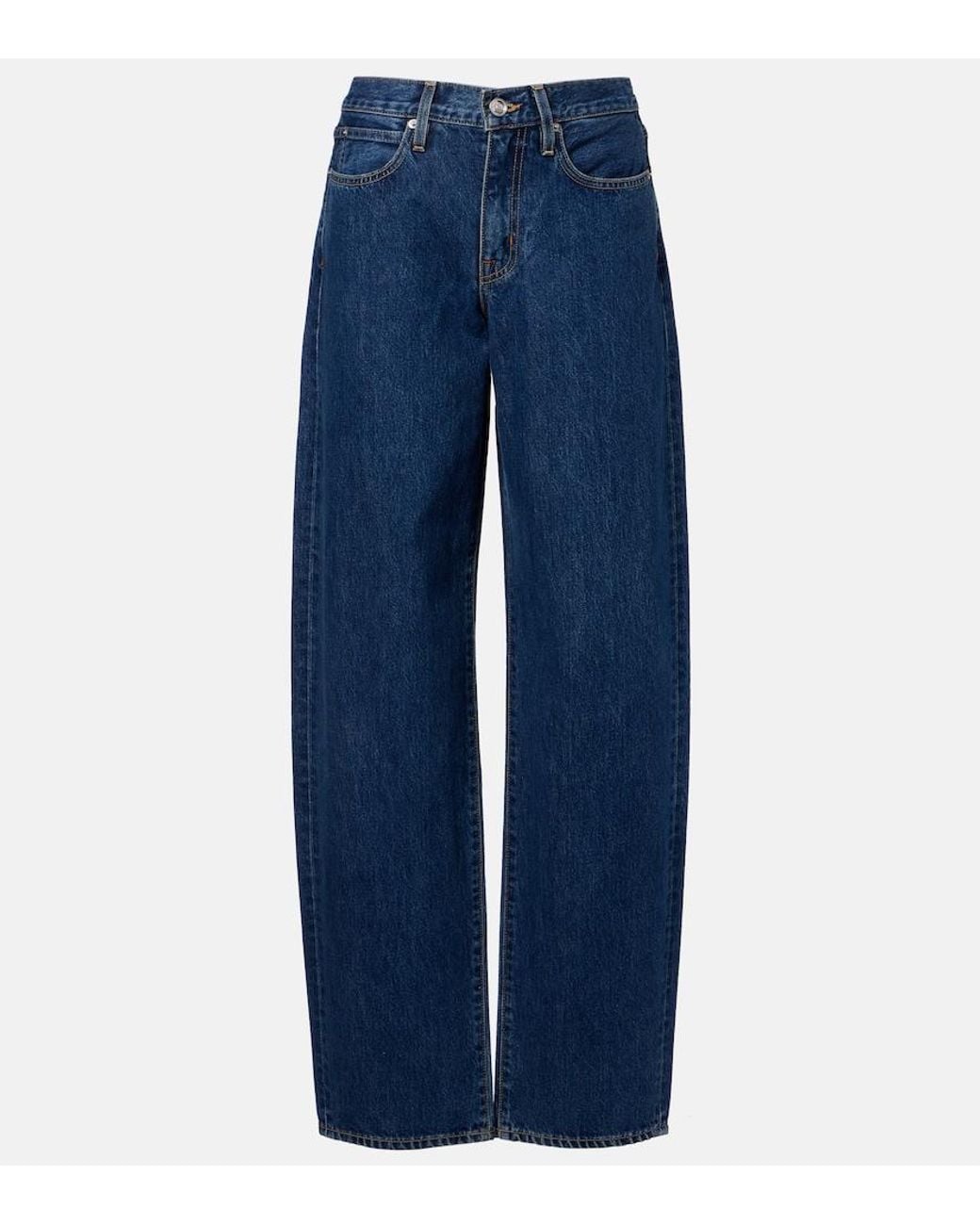 SLVRLAKE Denim Blue Tess Long Low-Rise Barrel-Leg Jeans
