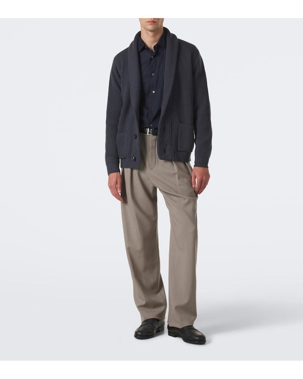 Thom Sweeney Blue Ribbed-Knit Wool Cardigan for men