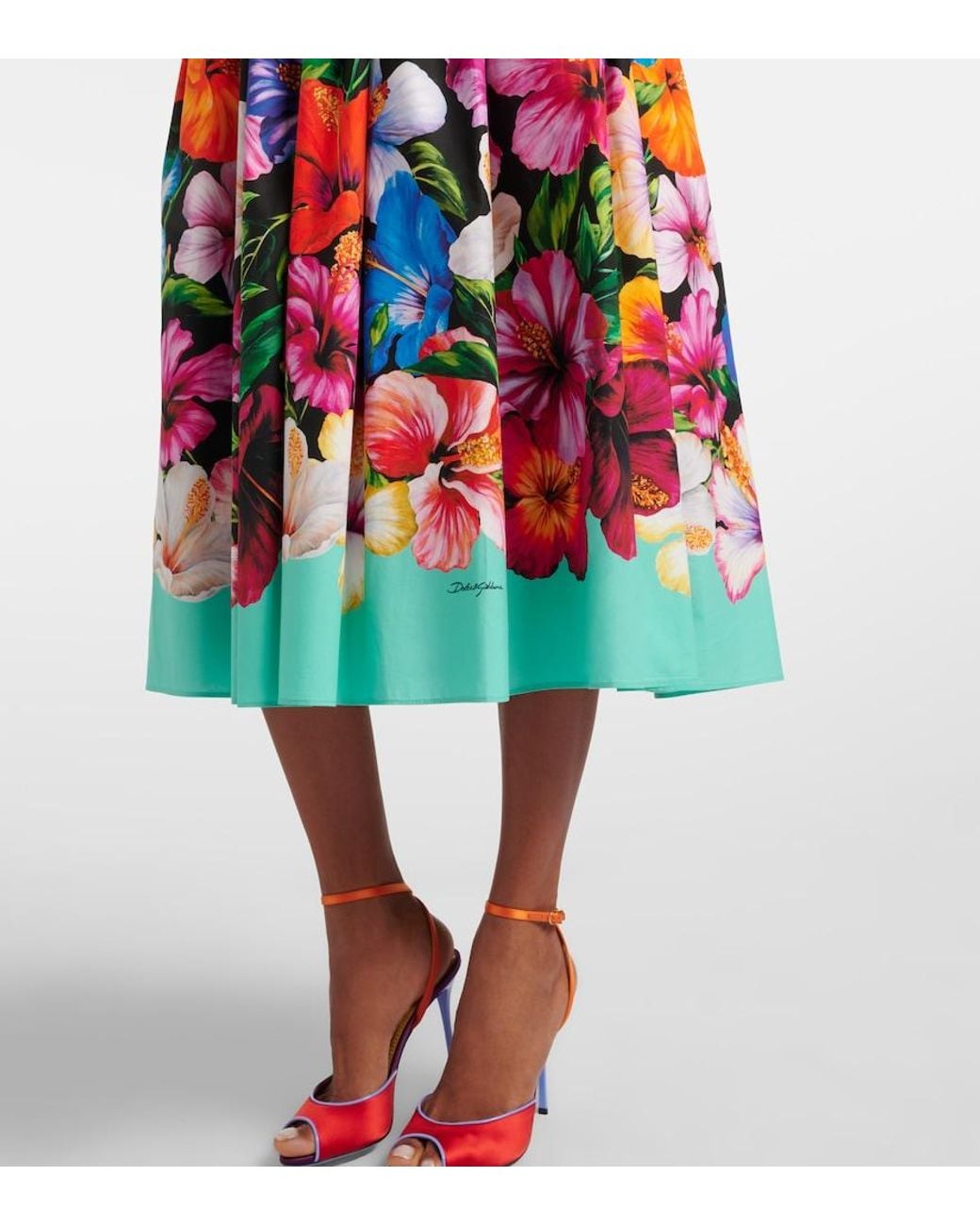 Dolce & Gabbana Red Floral Cotton Midi Dress