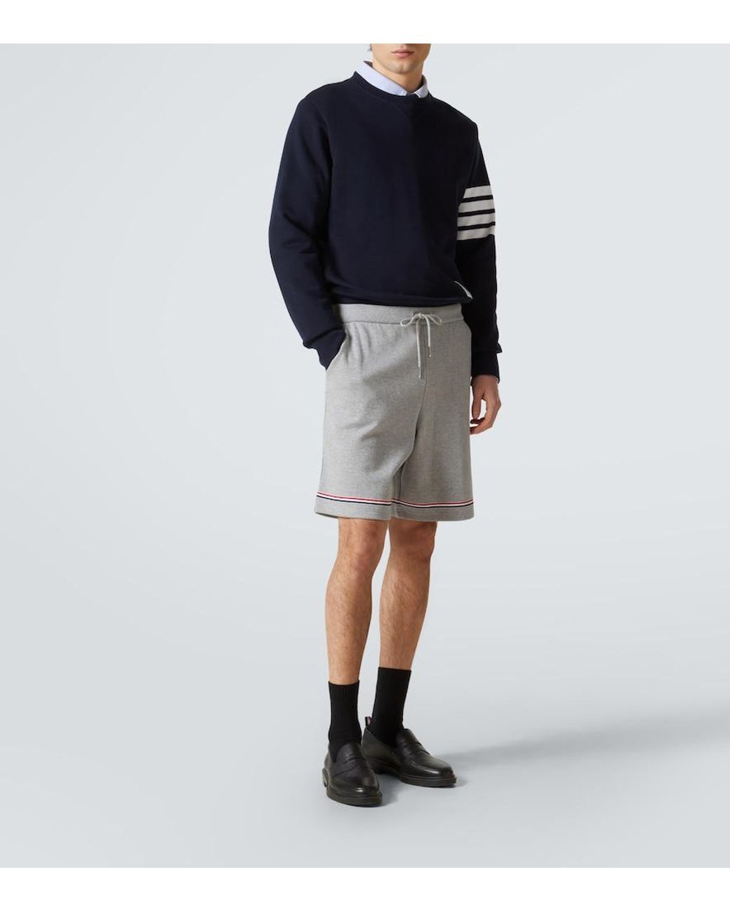 Thom Browne Gray Striped Mid-Rise Cotton Shorts for men