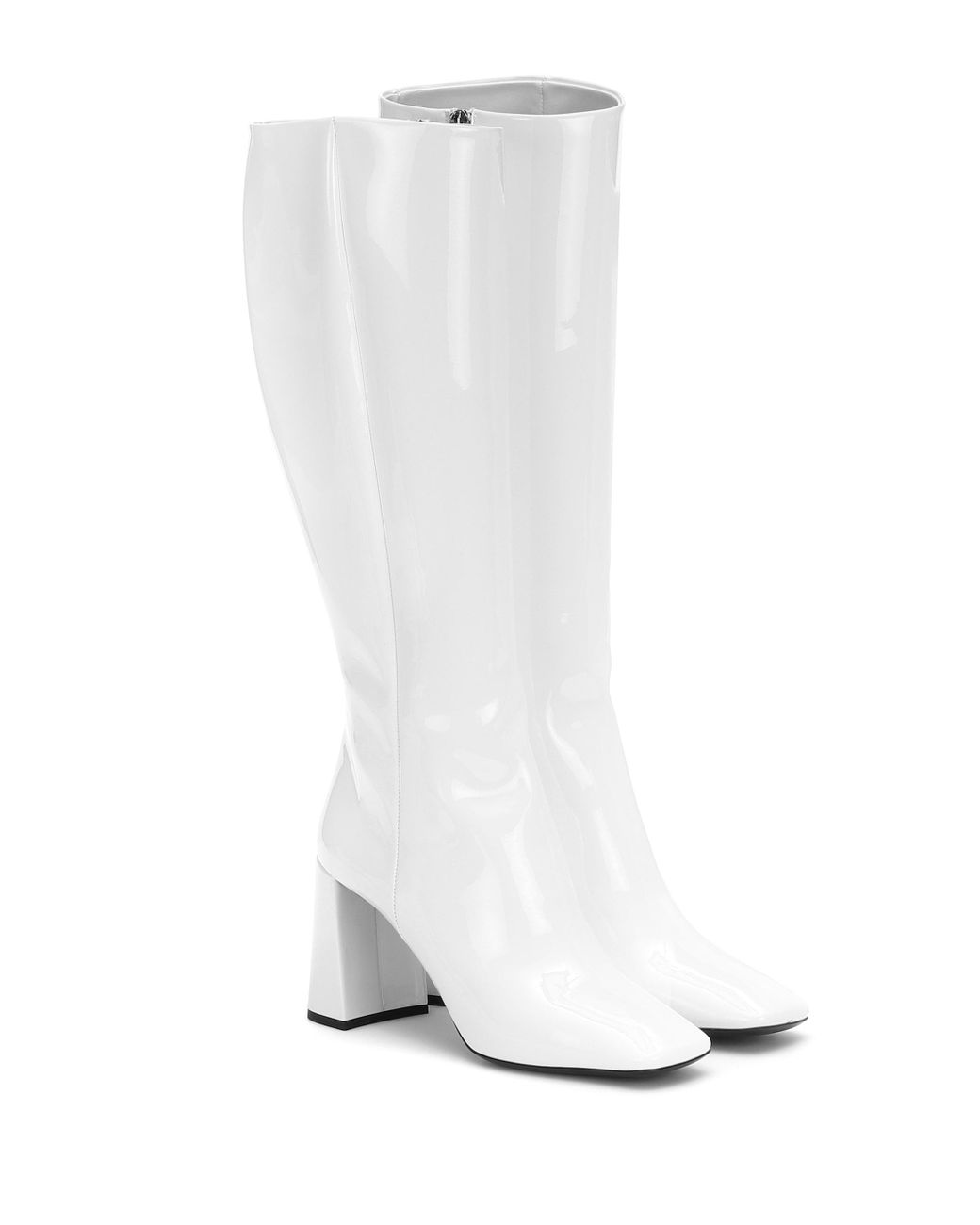 White patent leather store booties