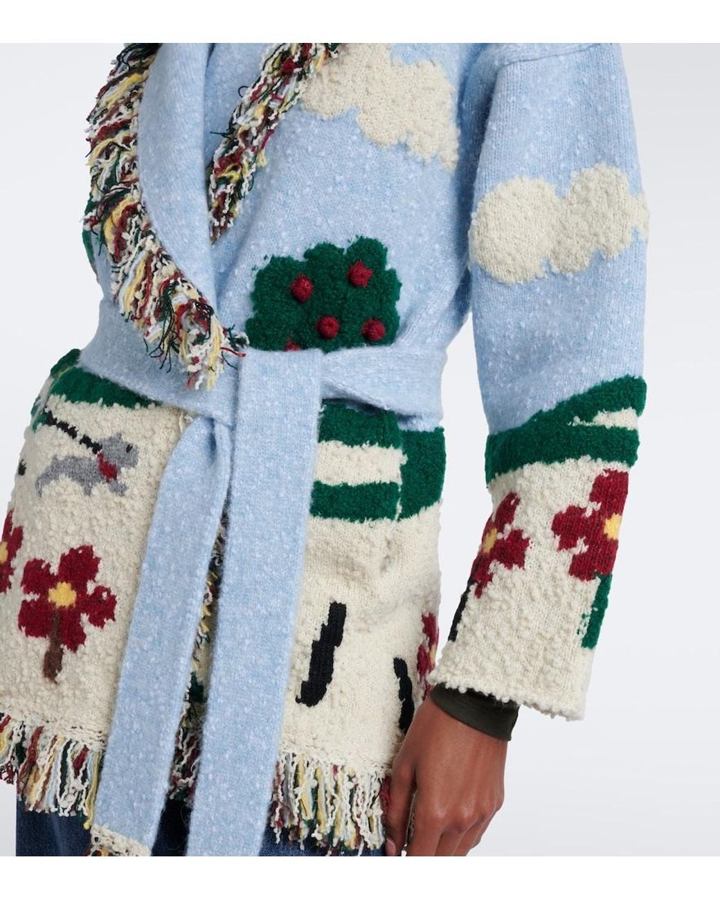 Alanui Blue Casa Intarsia Wool-Blend Cardigan