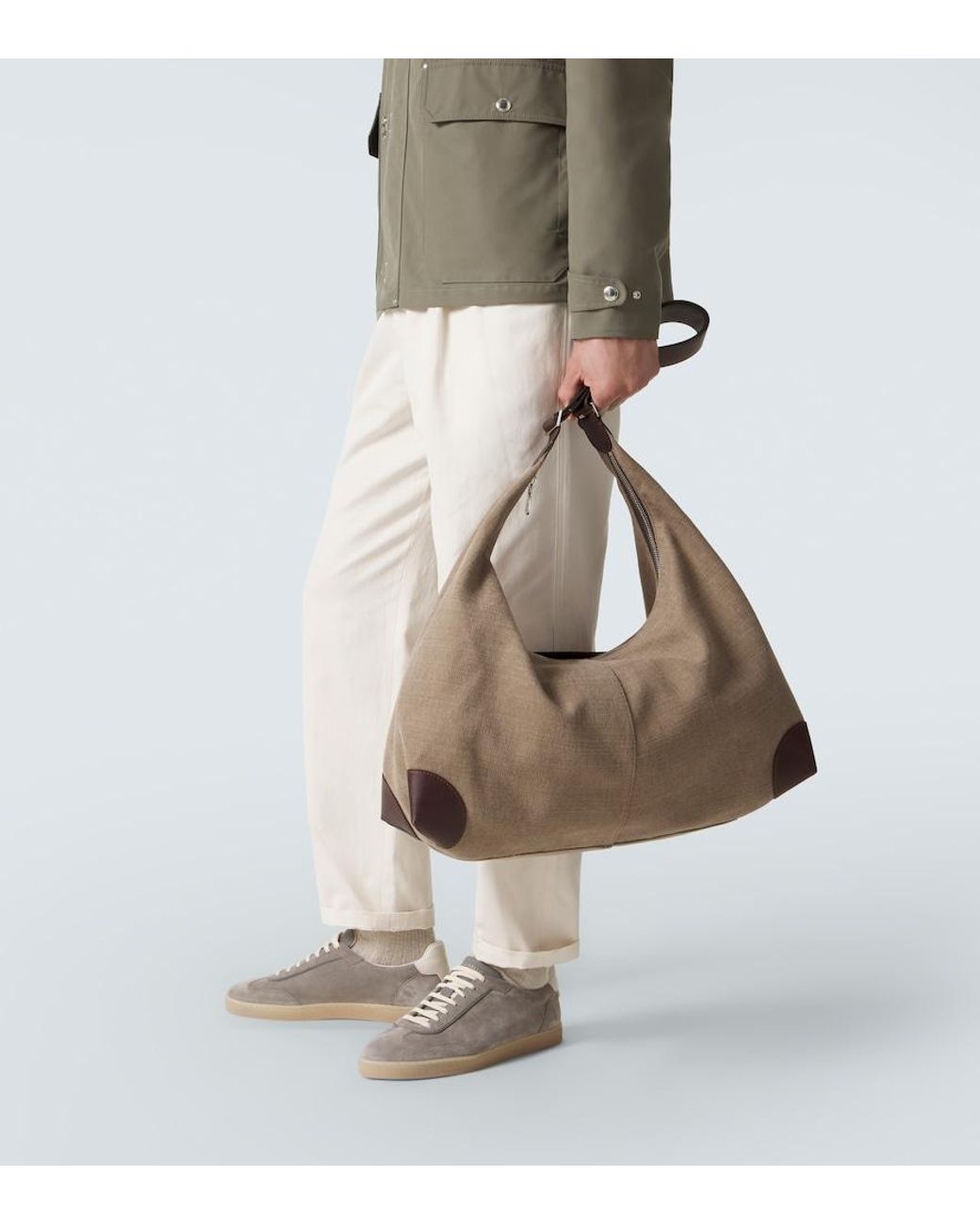 Brunello Cucinelli Brown Leather-Trimmed Canvas Shoulder Bag for men