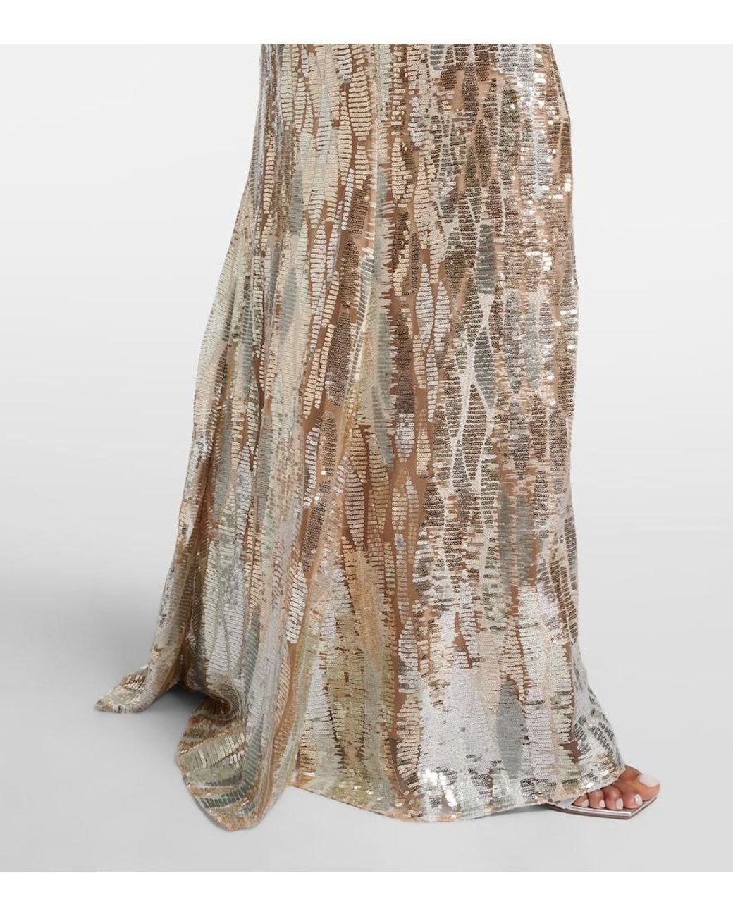 Elie Saab Natural Sequined Silk-Blend Gown