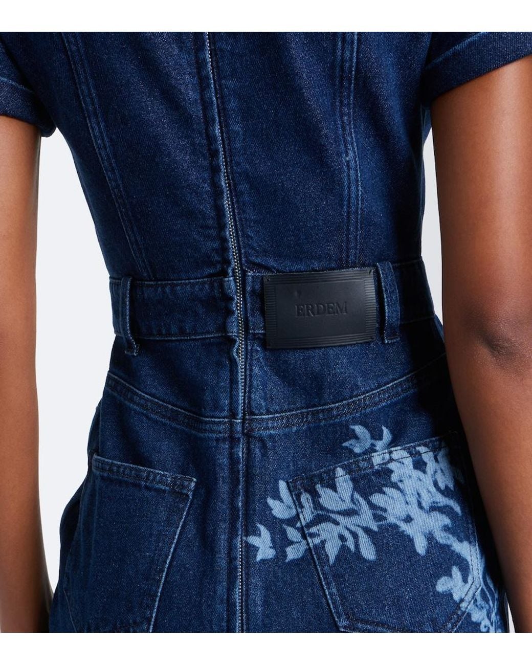 Erdem Blue Printed Denim Midi Dress