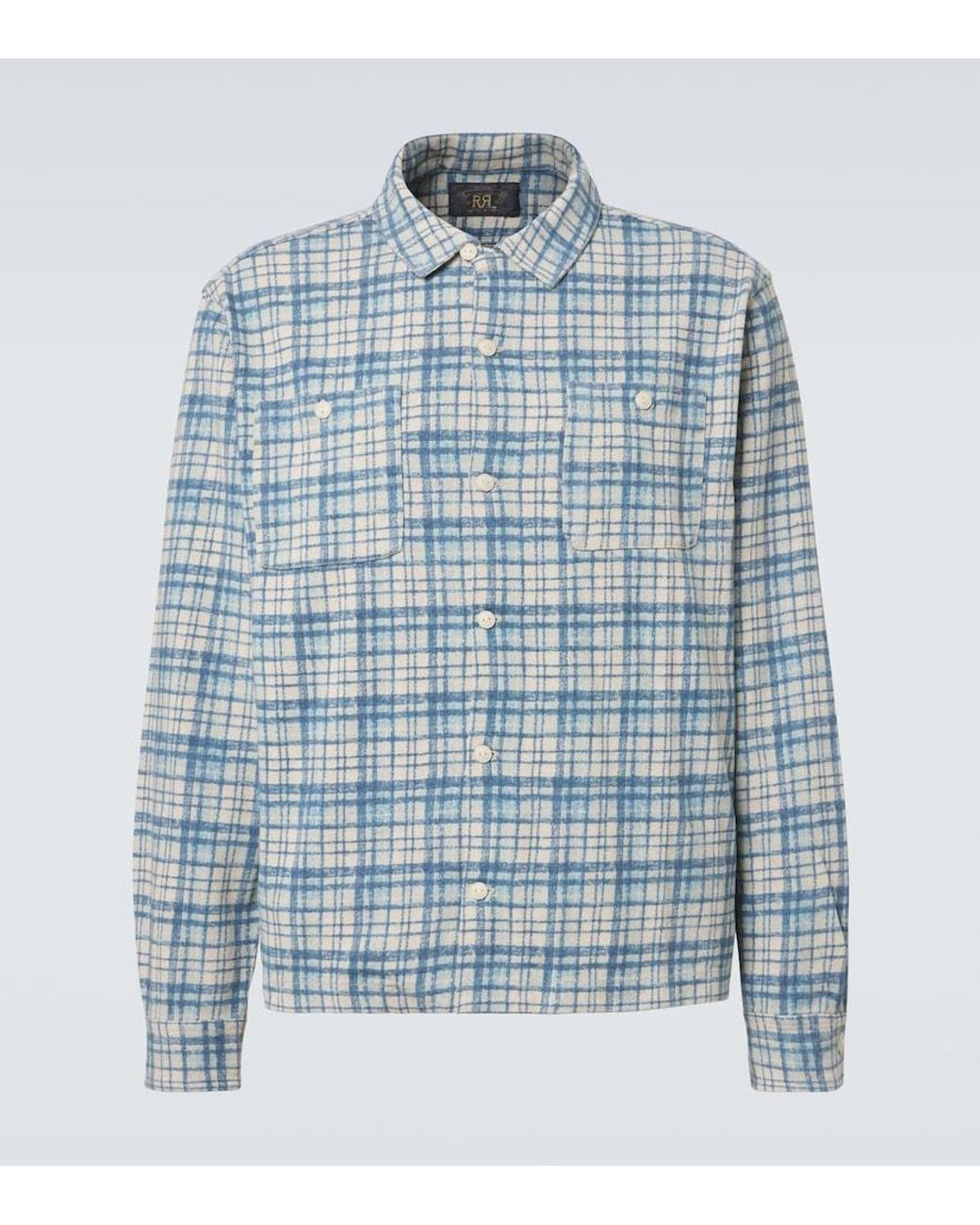 RRL Blue Plaid Cotton And Linen Jersey Shirt for men