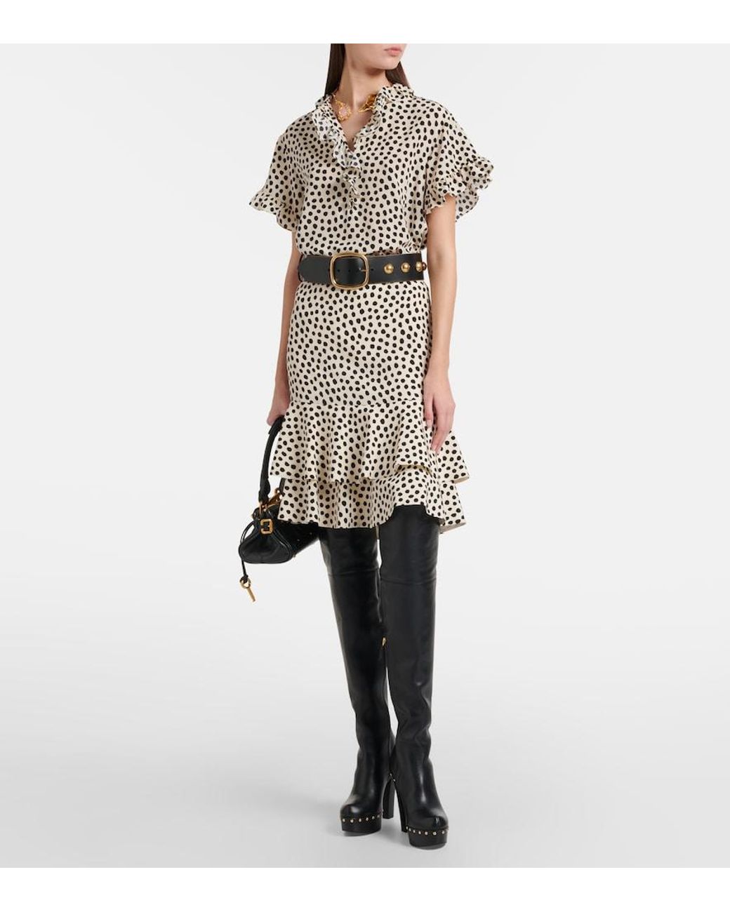 Chloé Black Polka-Dot Silk Crepe De Chine Top