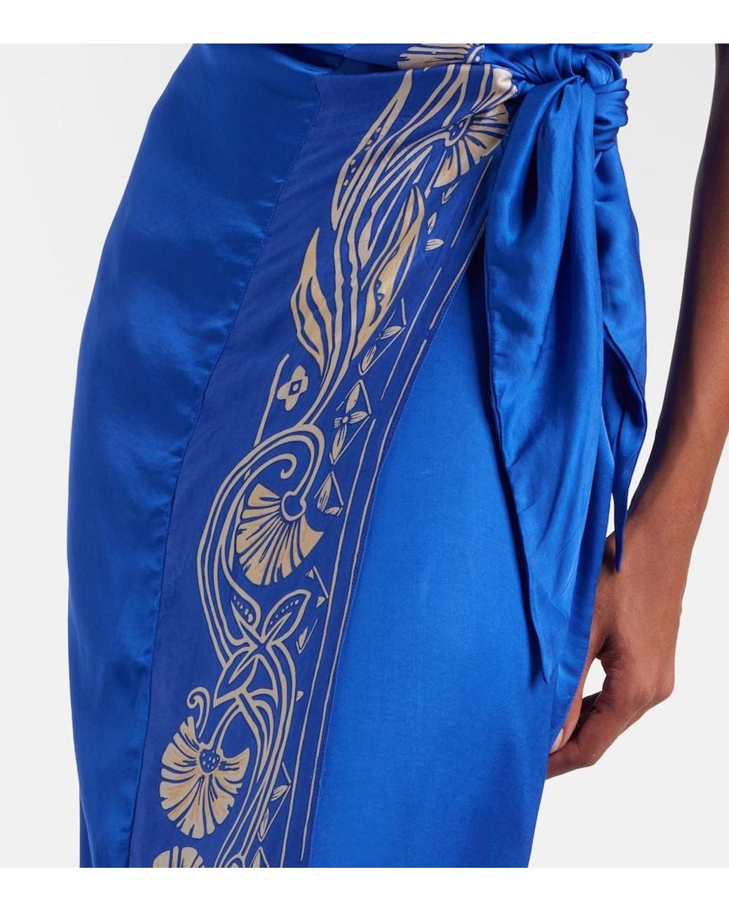 Poupette Blue Hana Floral Halterneck Satin Midi Dress
