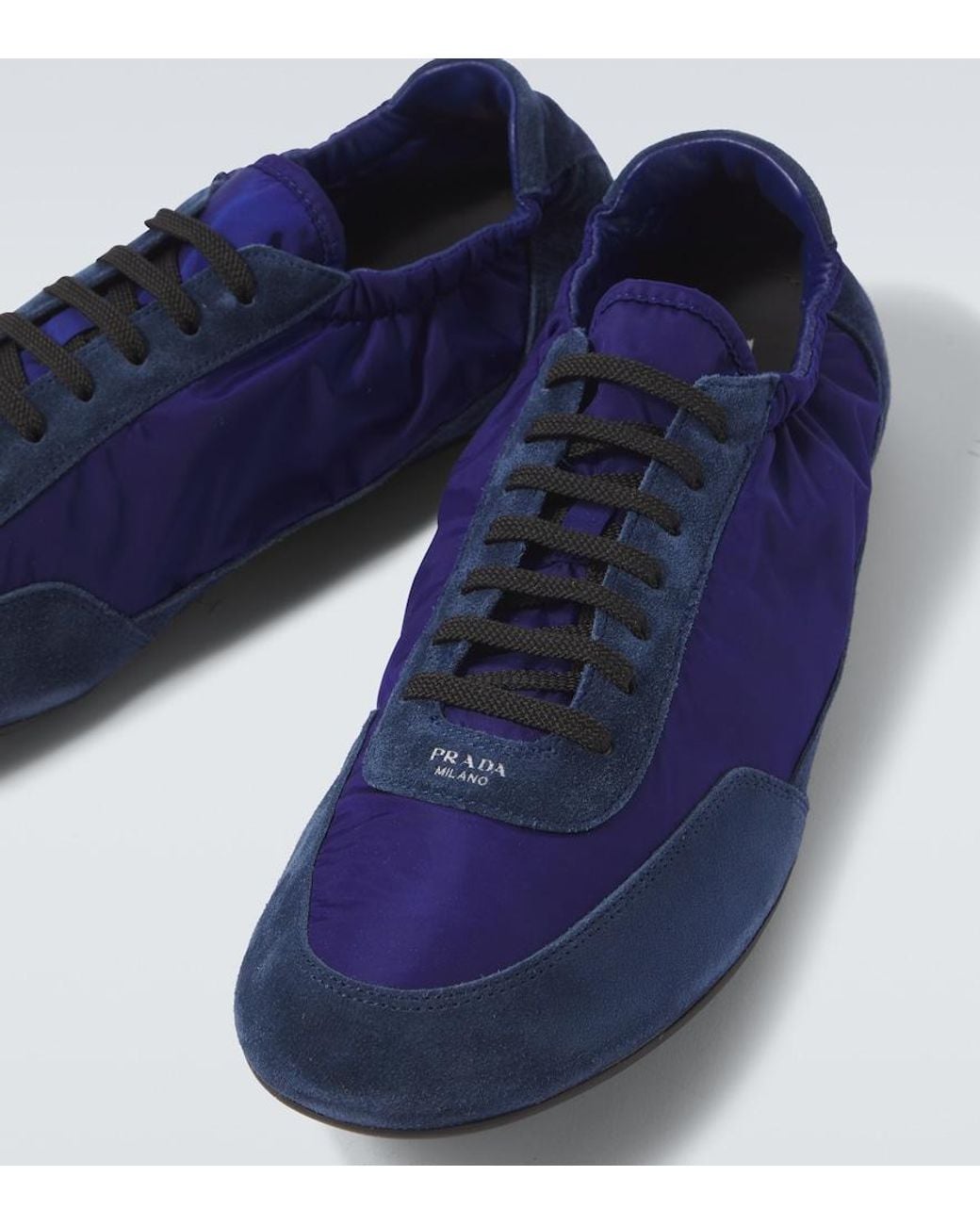 Prada Blue Collapse Re-Nylon And Suede Sneakers for men