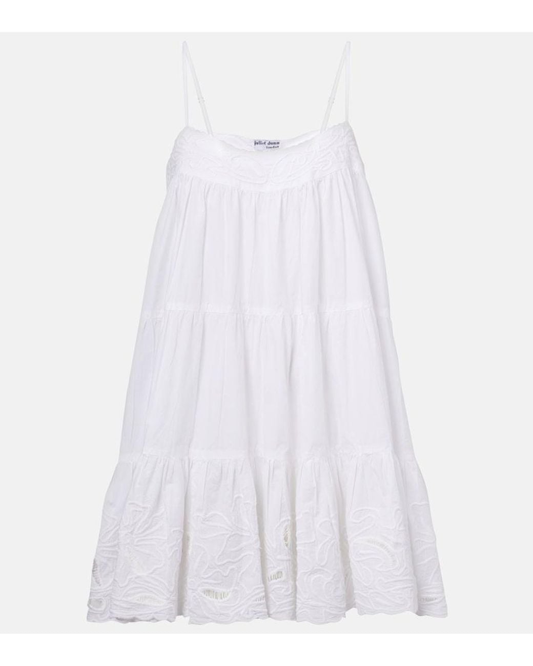 Juliet Dunn White Embroidered Cotton Poplin Slip Dress