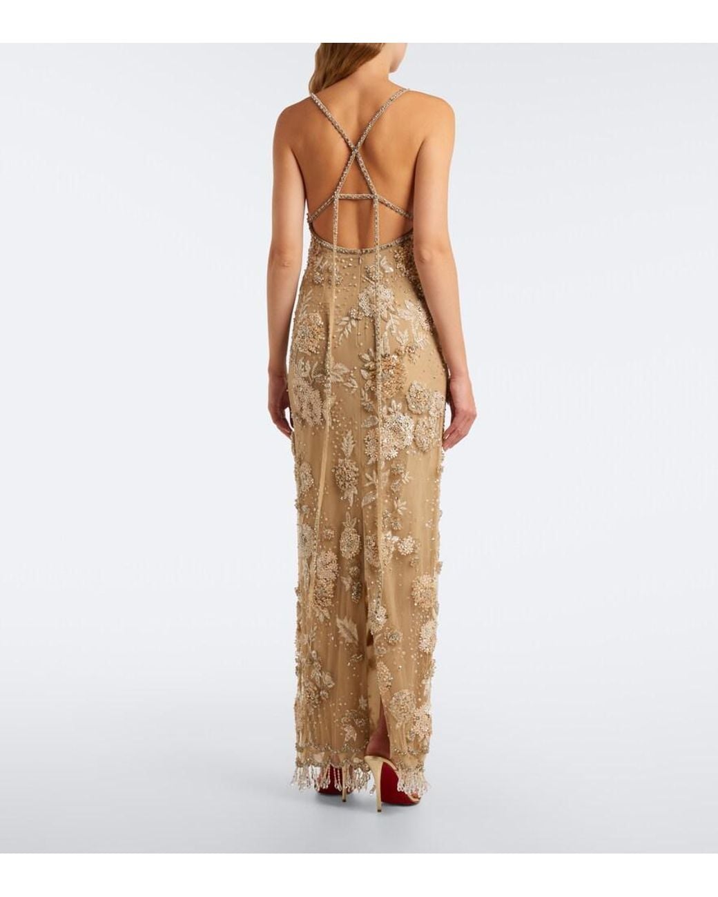 Georges Hobeika Natural Embellished Open-Back Tulle Gown