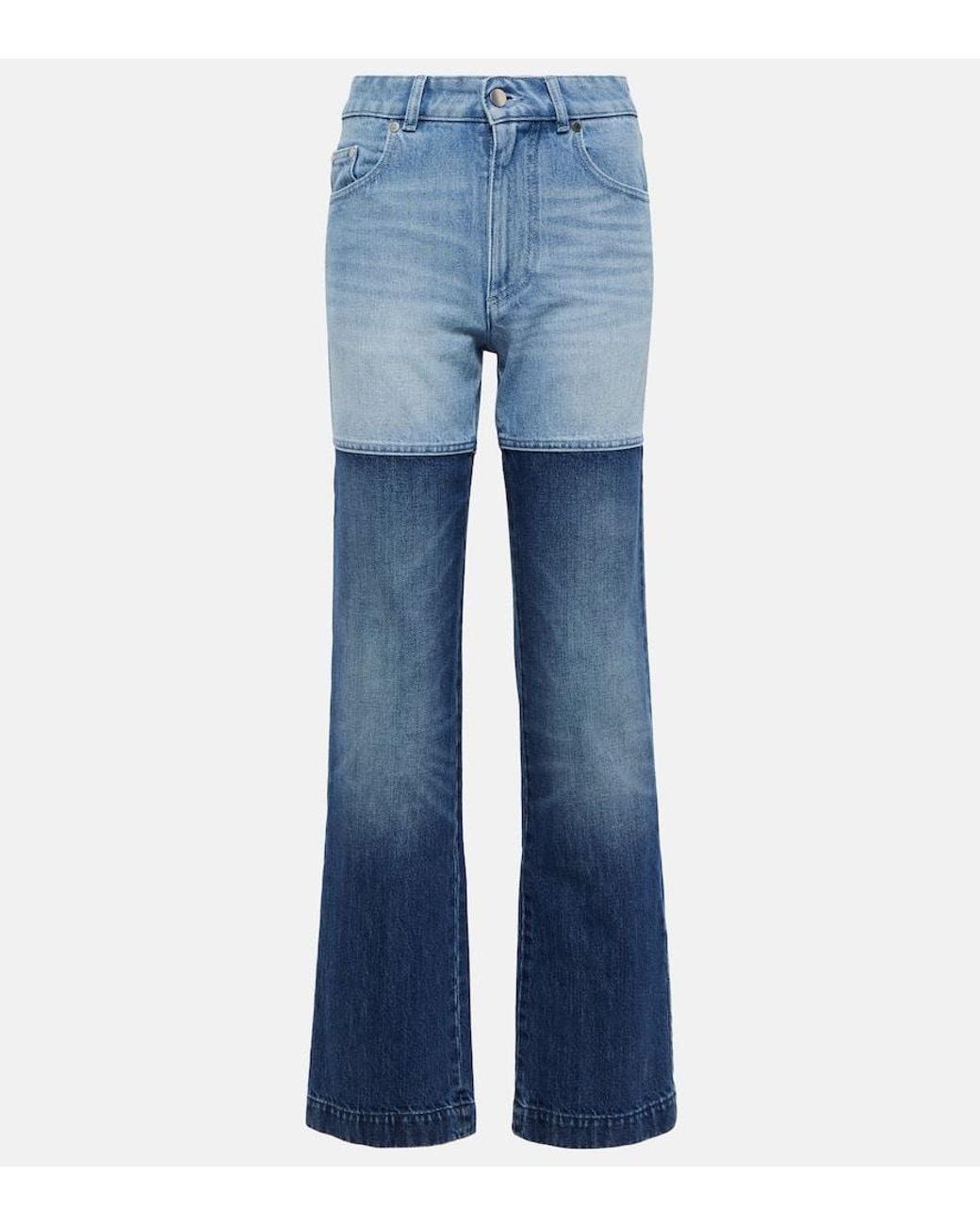 Jeans Rectos De Tiro Alto Con Patchwork Peter Do de color Blue