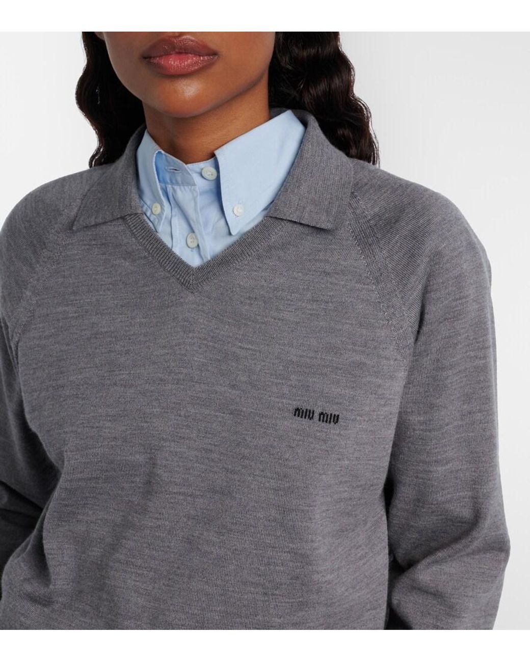 Miu Miu Gray Virgin Wool Polo Sweater