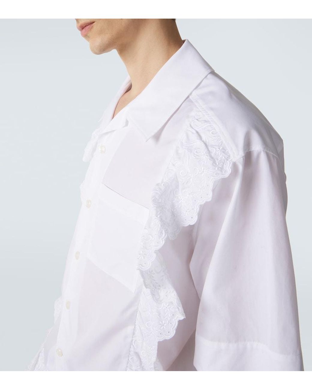 Simone Rocha White Ruffled Cotton Poplin Shirt for men
